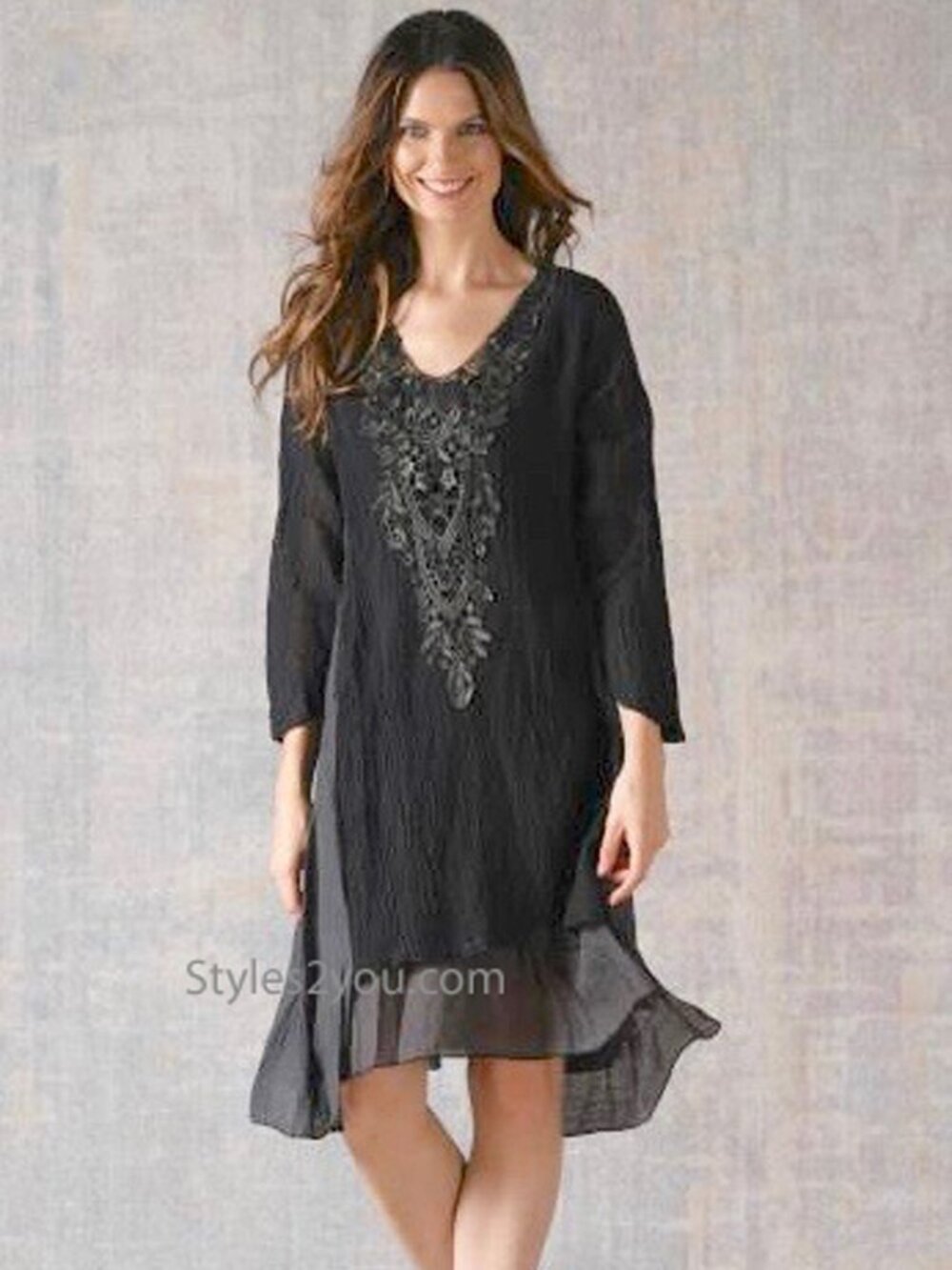 NWT PRETTY ANGEL Bernice Bohemian Layered Crochet Tunic Dress In Black